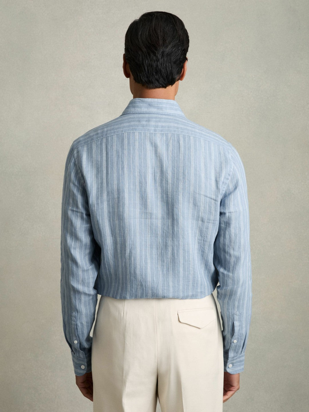 Linen Striped Long Sleeve Shirt in Airforce Blue/White Bengal Stripe Men | Reiss