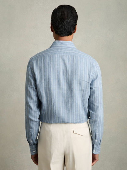 Linen Striped Long Sleeve Shirt in Airforce Blue/White Bengal Stripe Men | Reiss