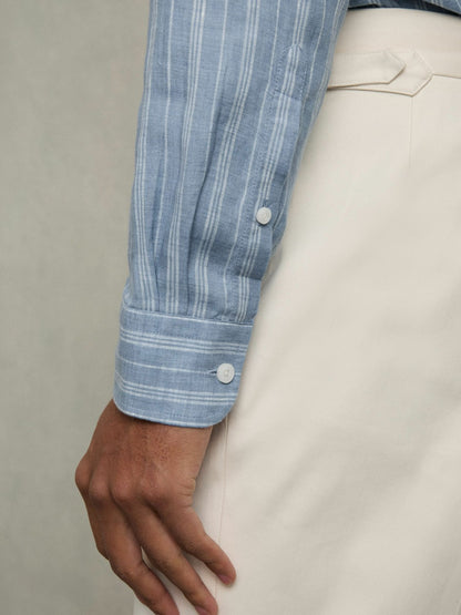 Linen Striped Long Sleeve Shirt in Airforce Blue/White Bengal Stripe Men | Reiss