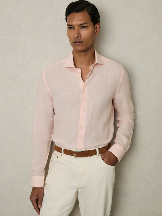 Linen Button-Through Shirt in Prep Pink Men | Reiss