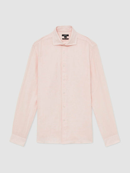 Linen Button-Through Shirt in Prep Pink Men | Reiss