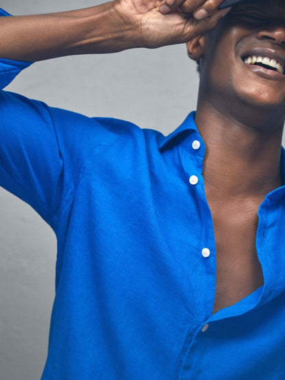 Linen Button-Through Shirt in Bright Blue Men | Reiss
