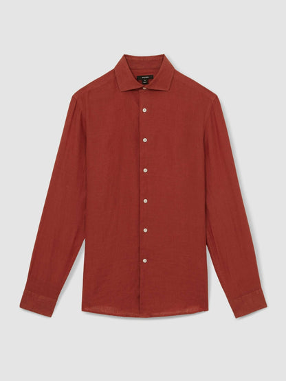 Linen Button-Through Shirt in Paprika Red Men | Reiss