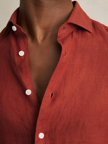 Linen Button-Through Shirt in Paprika Red Men | Reiss