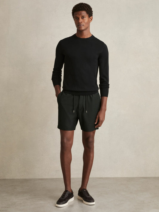 Textured Drawstring Shorts in Dark Green Men | Reiss