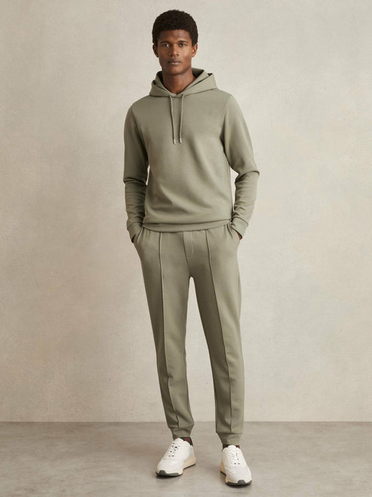 Interlock Jersey Drawstring Hoodie in Sage Men | Reiss