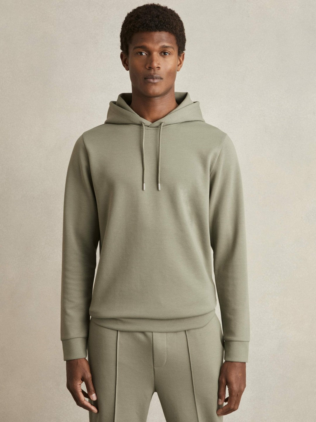 Interlock Jersey Drawstring Hoodie in Sage Men | Reiss