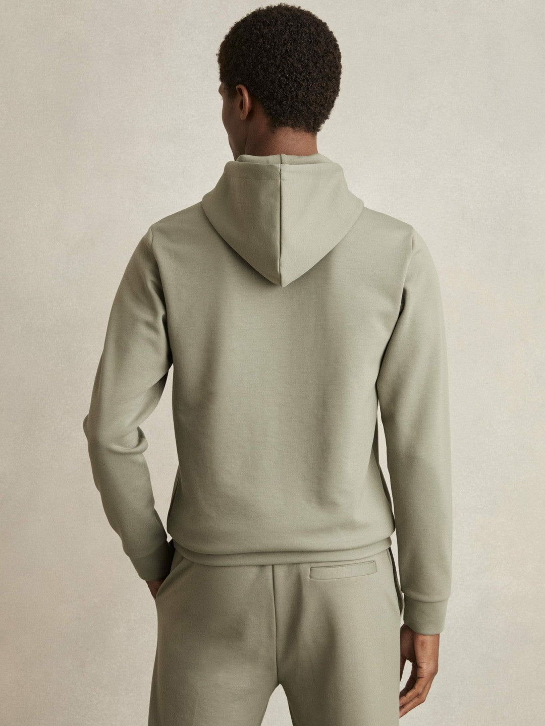 Interlock Jersey Drawstring Hoodie in Sage Men | Reiss