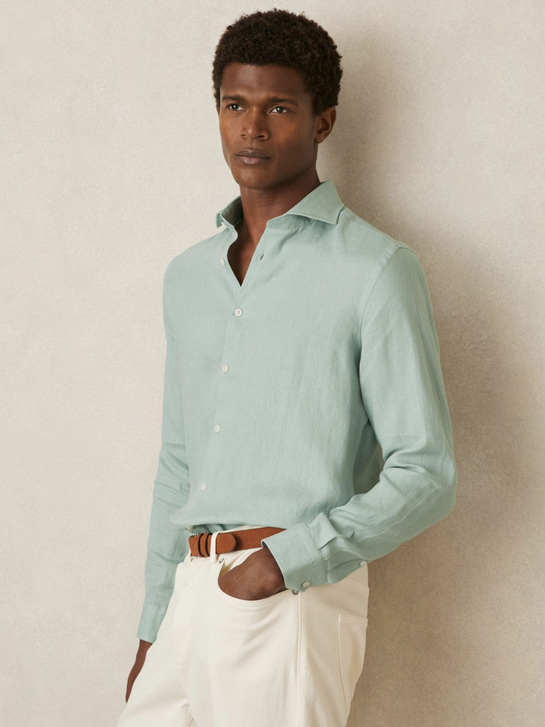 Linen Button-Through Shirt in Ocean Green Men | Reiss