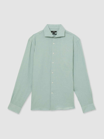 Linen Button-Through Shirt in Ocean Green Men | Reiss