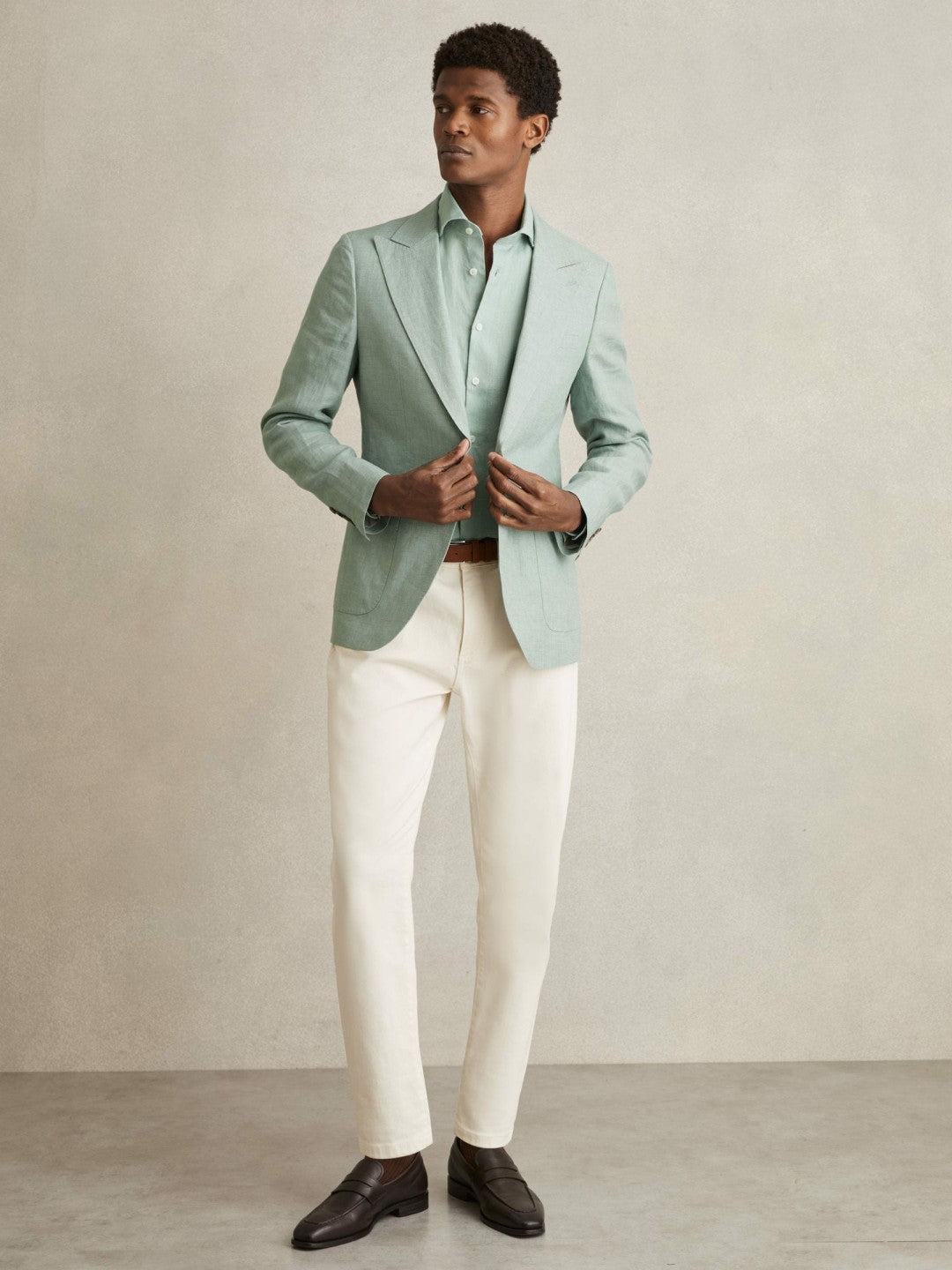 Linen Button-Through Shirt in Ocean Green Men | Reiss