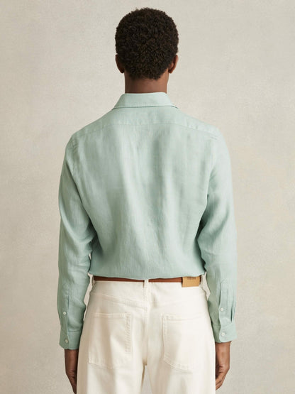Linen Button-Through Shirt in Ocean Green Men | Reiss