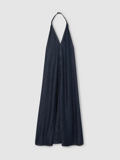 Denim Halterneck Maxi Dress in Indigo Women | Reiss