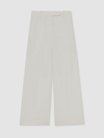 Petite Linen-Blend Wide-Leg Trousers in White Women | Reiss