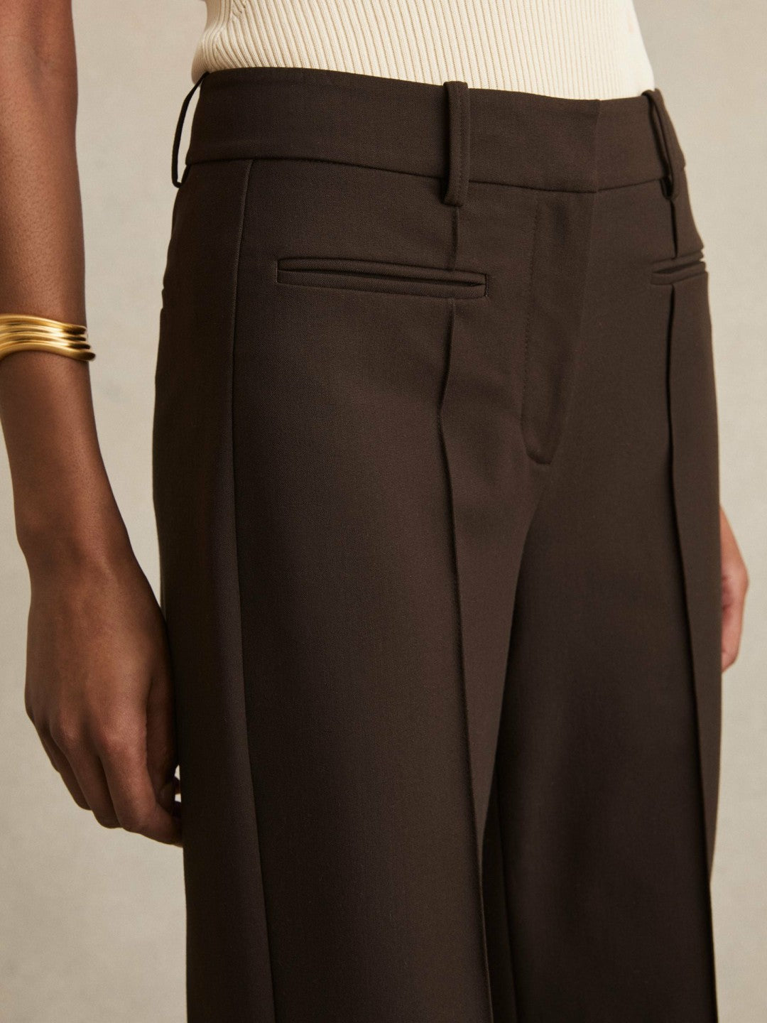High Rise Flared Trousers in Chocolate Brown Women | Reiss