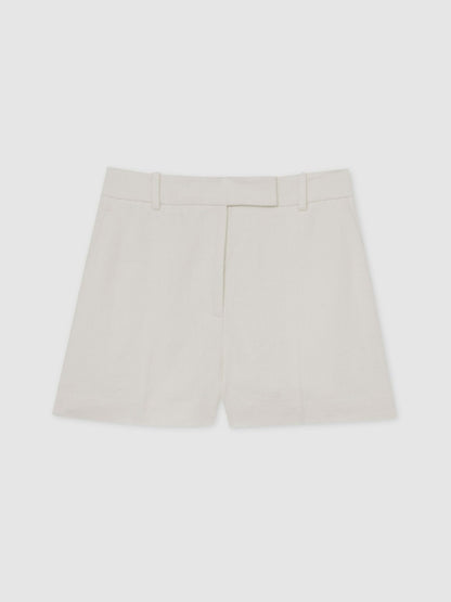 Linen-Blend Tailored Shorts in White Women | Reiss