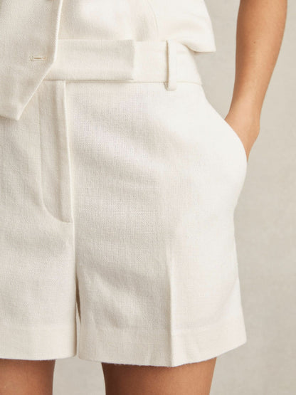 Linen-Blend Tailored Shorts in White Women | Reiss