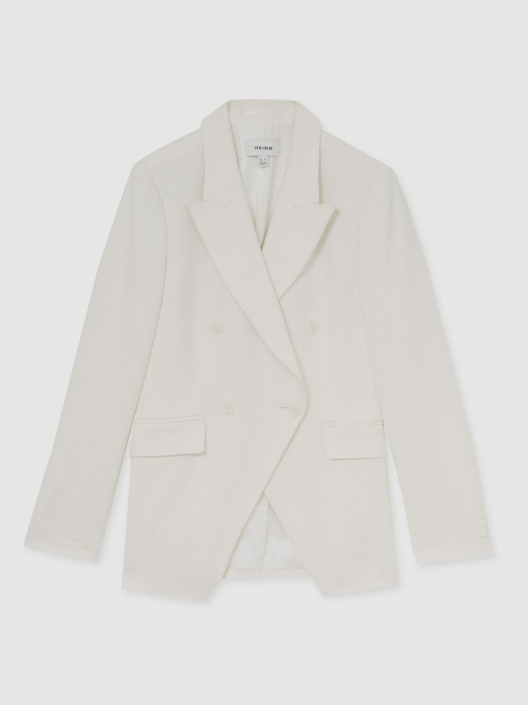 Linen-Blend Double-Breasted Suit Jacket in White Women | Reiss