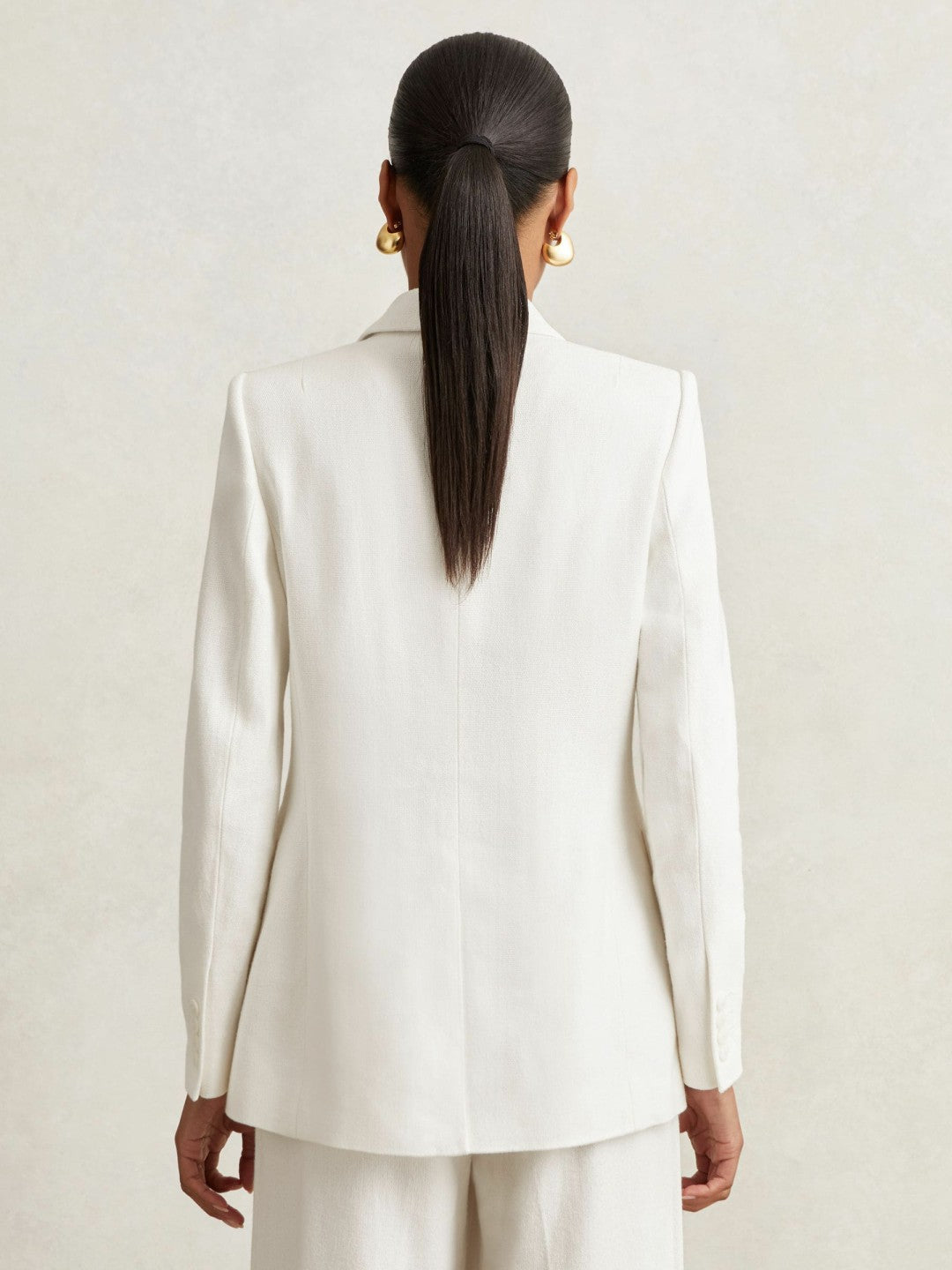 Linen-Blend Double-Breasted Suit Jacket in White Women | Reiss