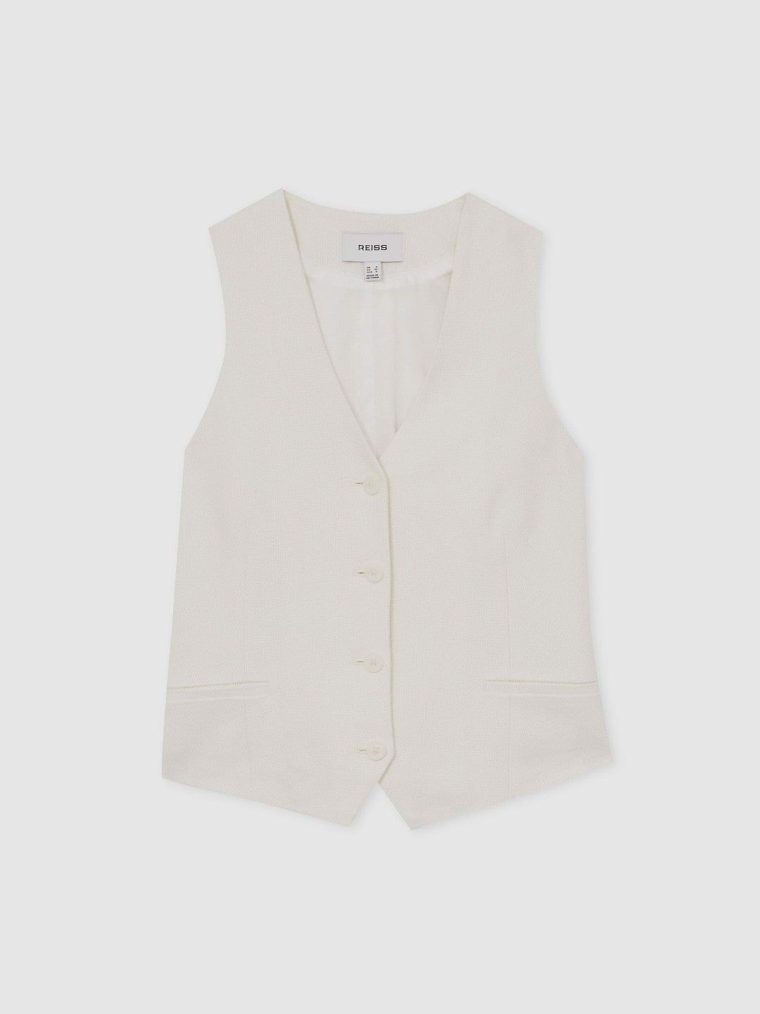 Linen-Blend Button-Through Waistcoat in White Women | Reiss