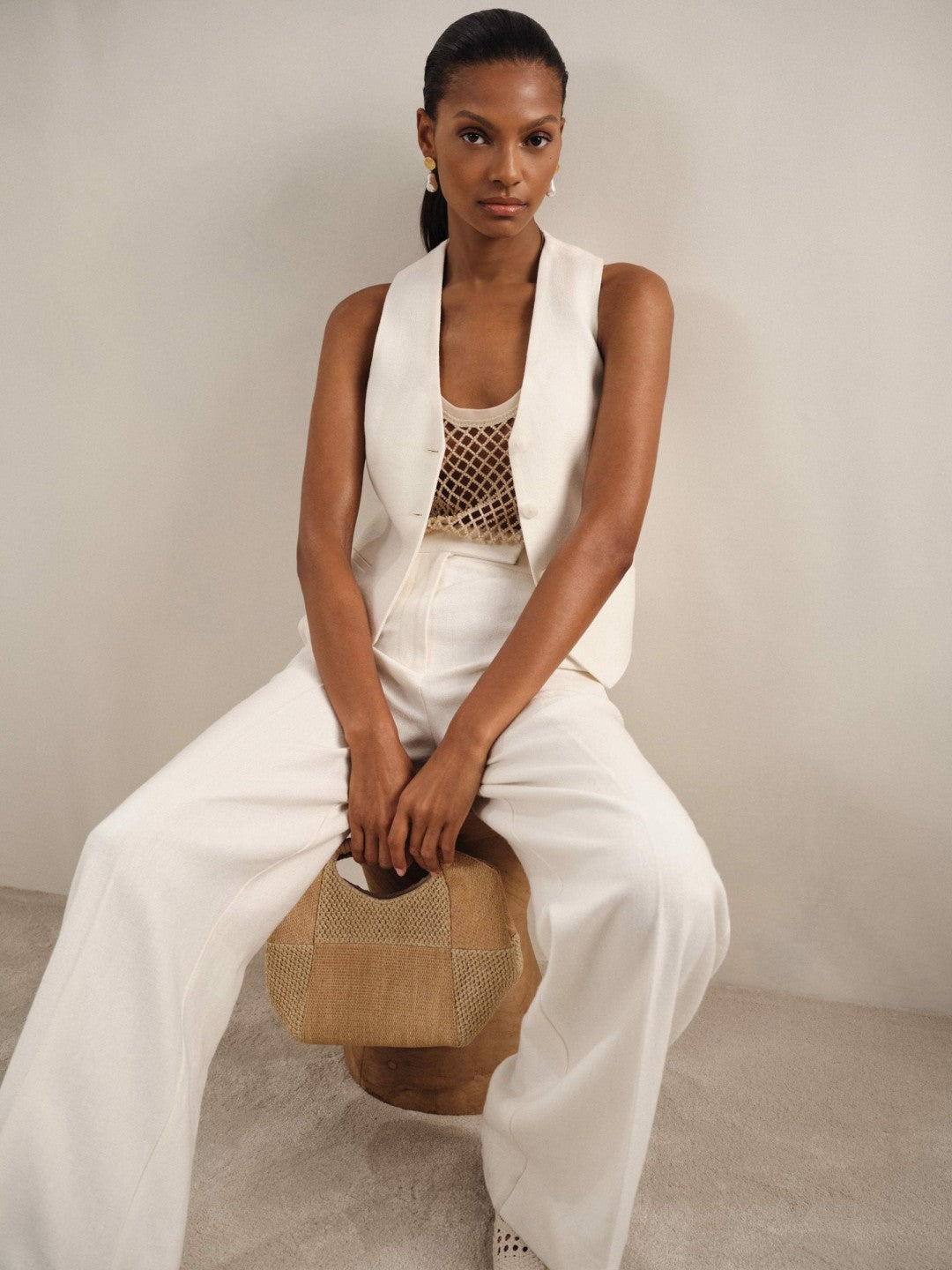 Linen-Blend Button-Through Waistcoat in White Women | Reiss