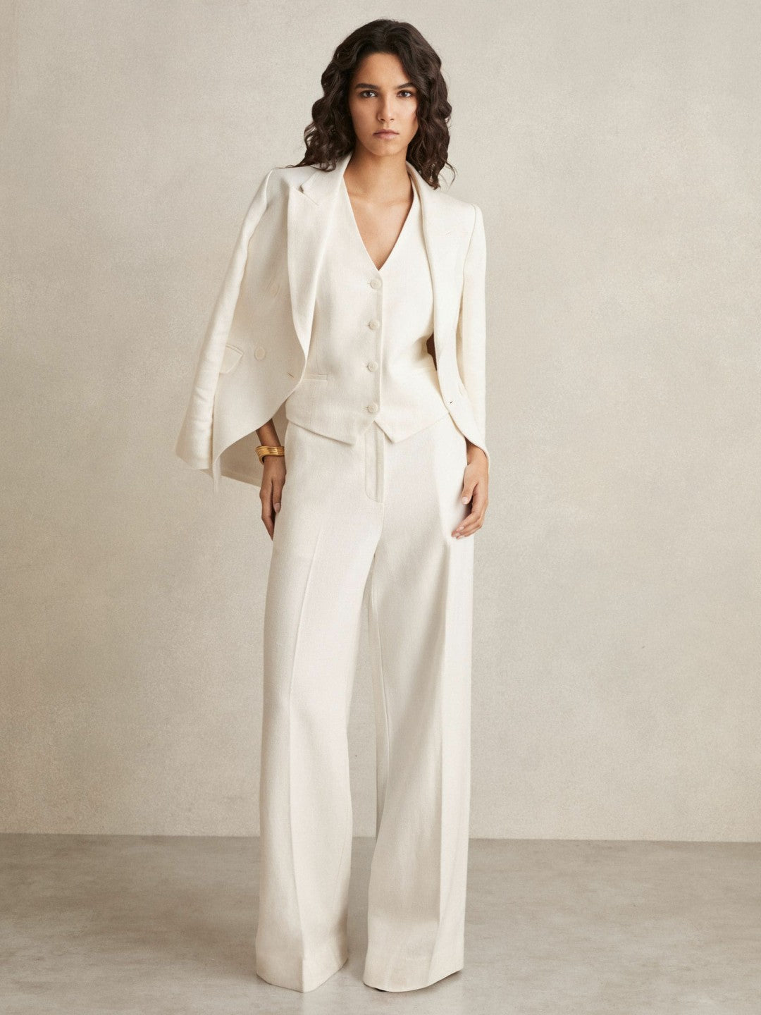 Linen-Blend Button-Through Waistcoat in White Women | Reiss