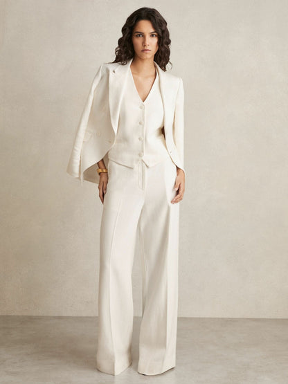 Linen-Blend Button-Through Waistcoat in White Women | Reiss