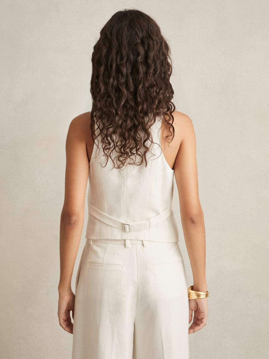 Linen-Blend Button-Through Waistcoat in White Women | Reiss
