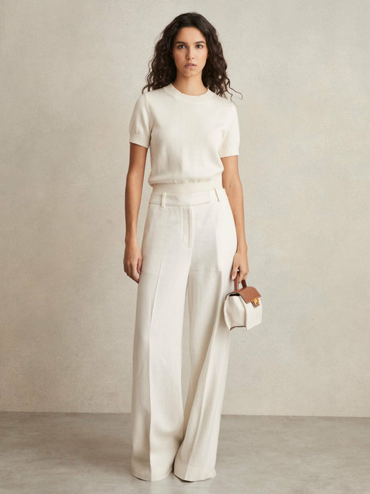 Linen-Blend Wide-Leg Trousers in White Women | Reiss