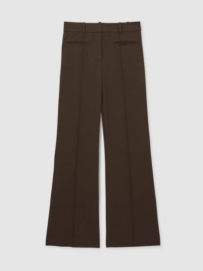 Petite High Rise Flared Trousers in Chocolate Brown Women | Reiss