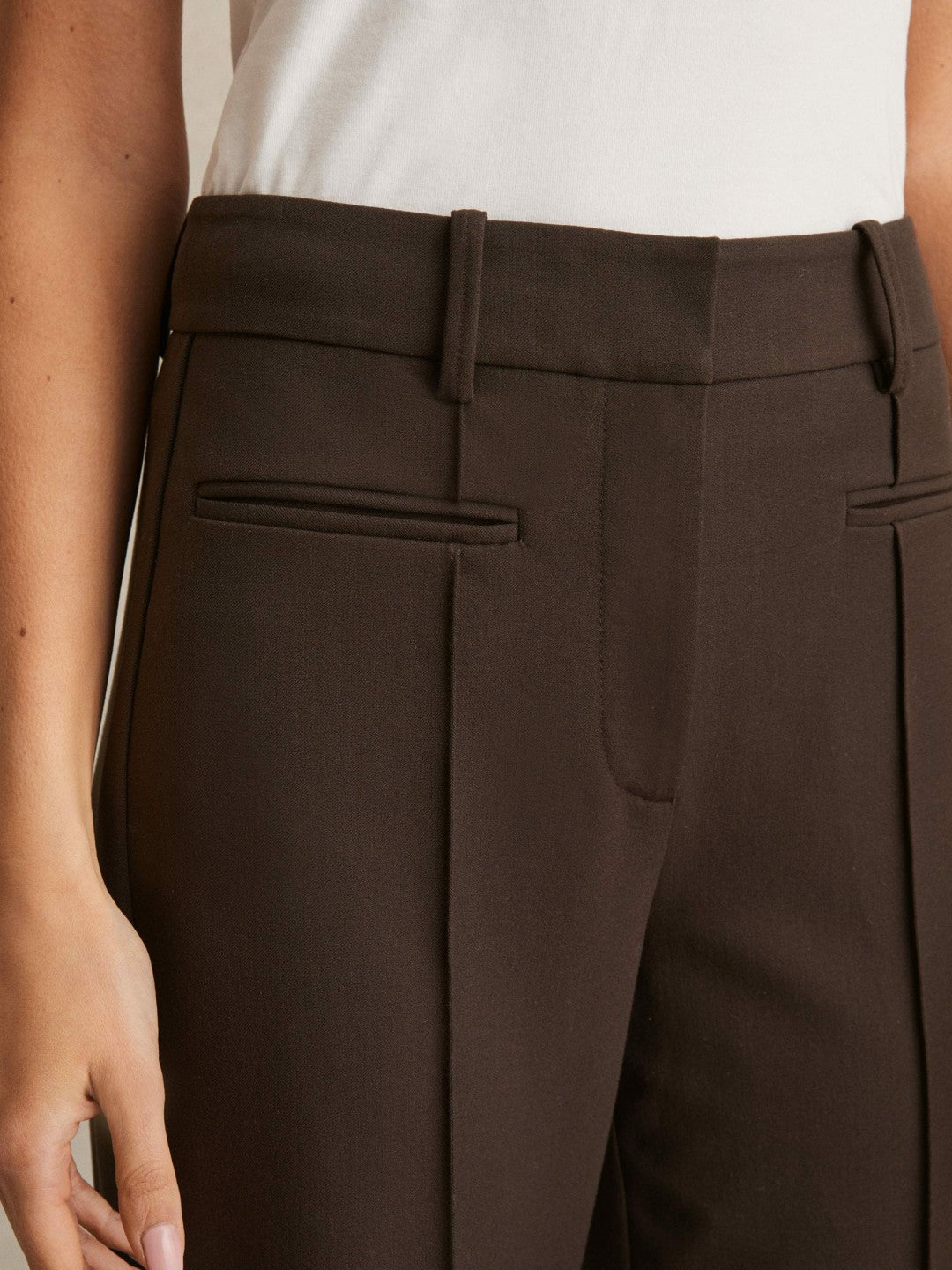 Petite High Rise Flared Trousers in Chocolate Brown Women | Reiss