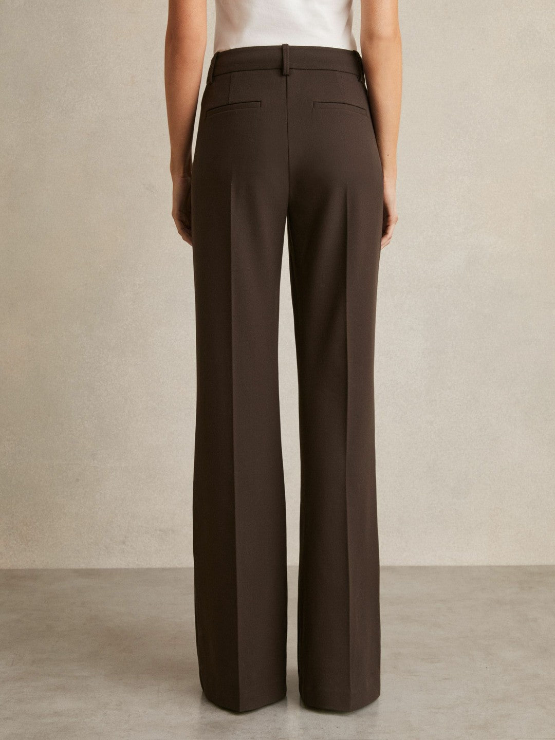Petite High Rise Flared Trousers in Chocolate Brown Women | Reiss