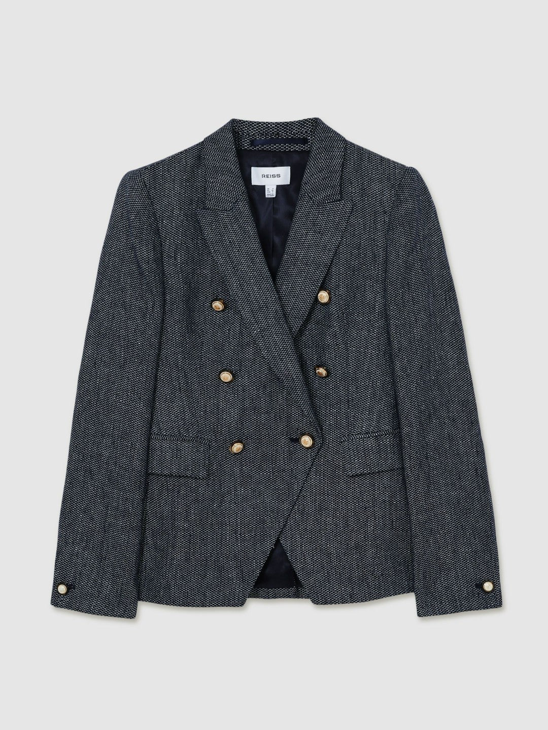 Linen-Cotton Double-Breasted Blazer in Navy Women | Reiss