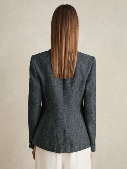 Linen-Cotton Double-Breasted Blazer in Navy Women | Reiss