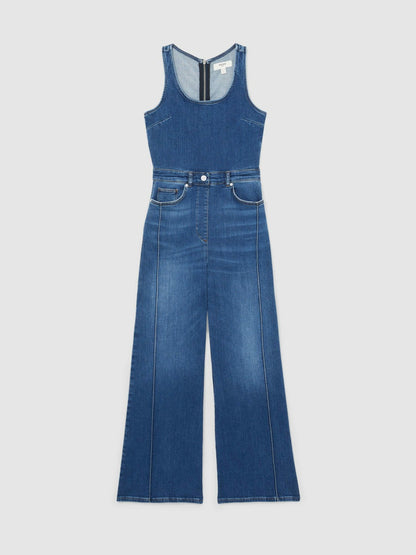 Wide-Leg Racer-Back Denim Jumpsuit in Indigo Women | Reiss
