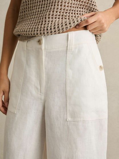 Petite Linen Wide Leg Trousers in White Women | Reiss