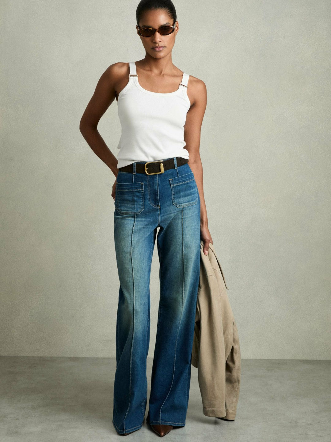 Stretch-Cotton D-Ring Strap Vest in White Women | Reiss