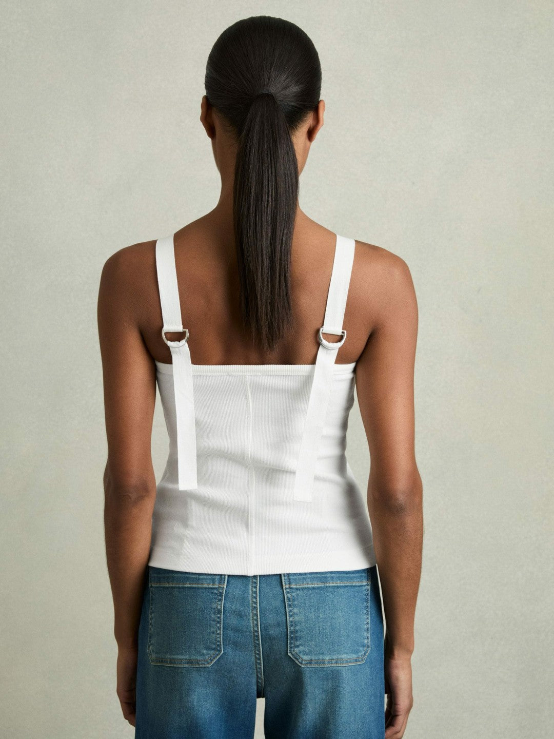 Stretch-Cotton D-Ring Strap Vest in White Women | Reiss