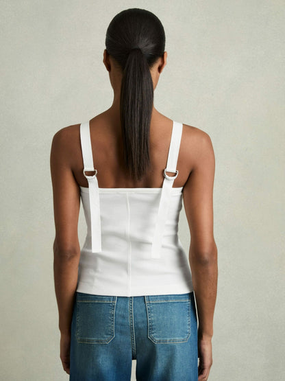 Stretch-Cotton D-Ring Strap Vest in White Women | Reiss