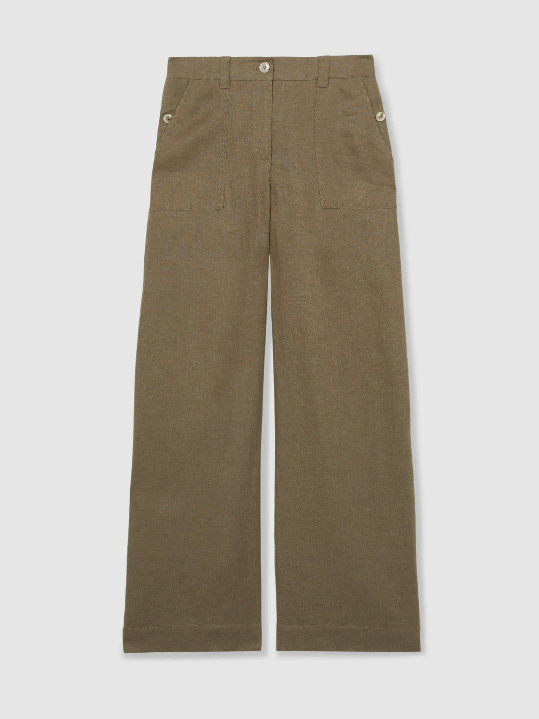 Linen Wide Leg Trousers in Khaki Women | Reiss