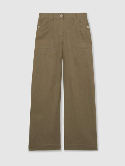 Linen Wide Leg Trousers in Khaki Women | Reiss