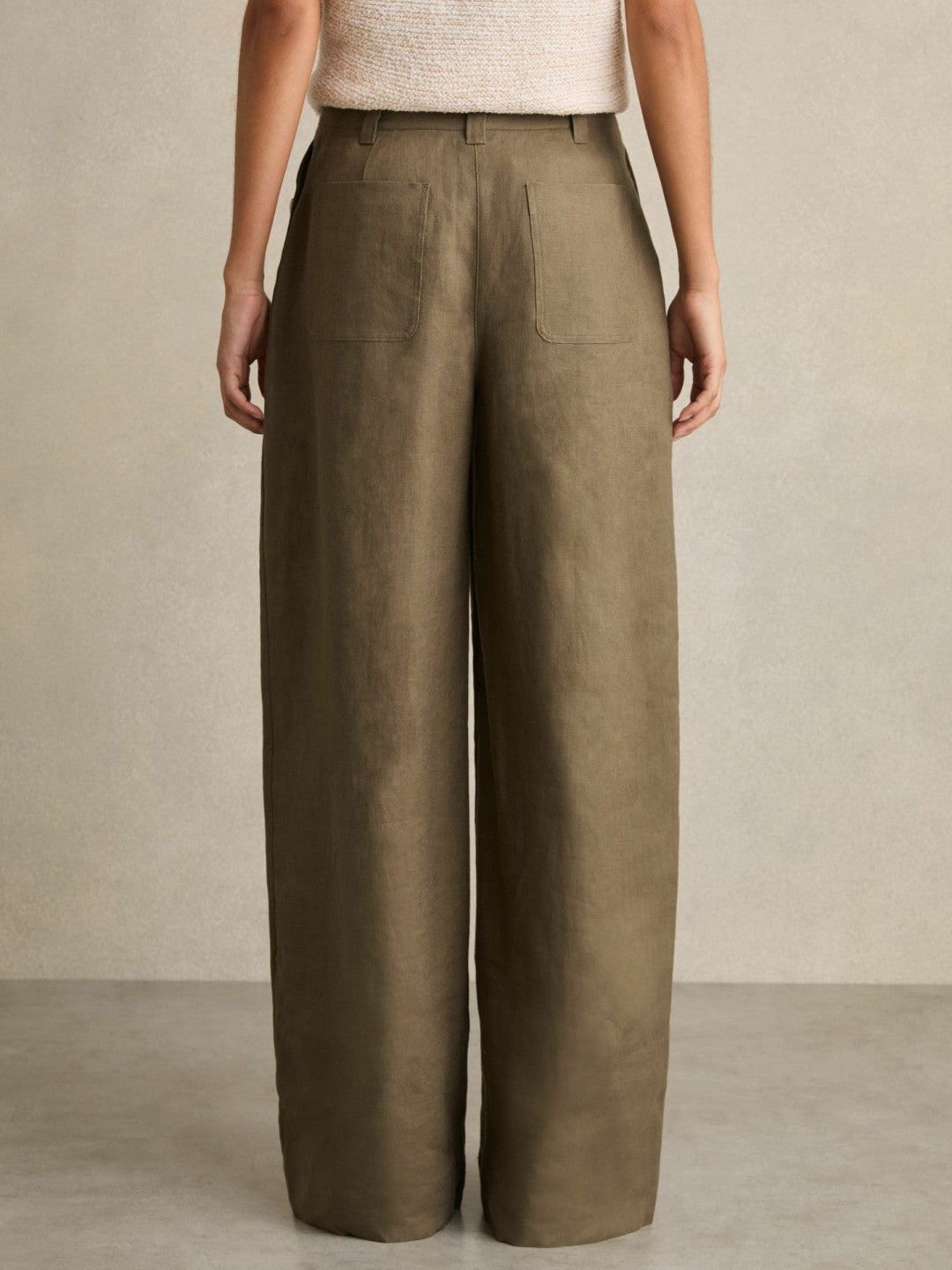 Linen Wide Leg Trousers in Khaki Women | Reiss