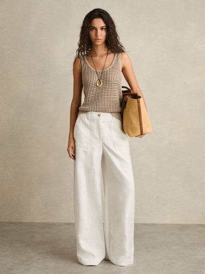 Linen Wide Leg Trousers in White Women | Reiss