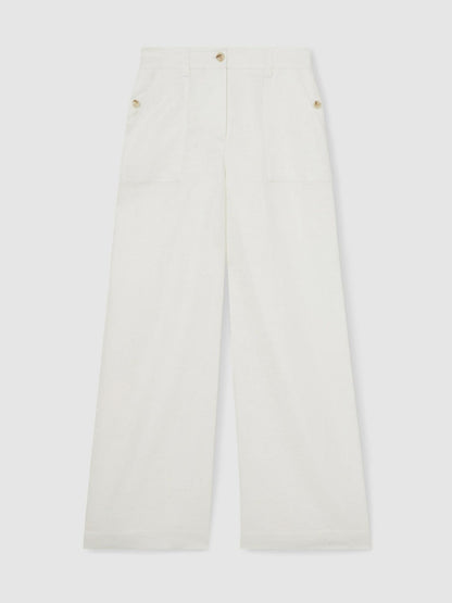 Linen Wide Leg Trousers in White Women | Reiss