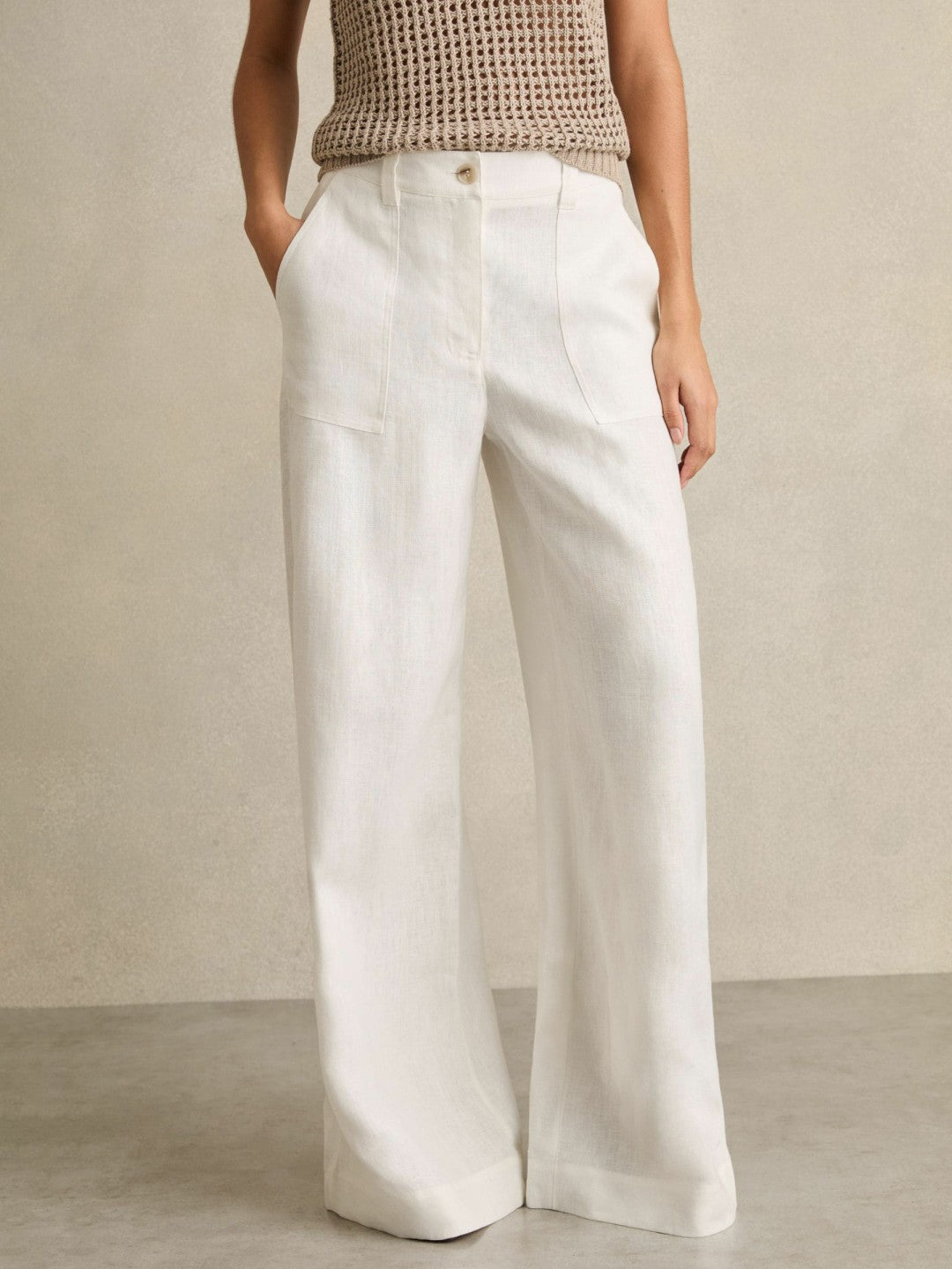 Linen Wide Leg Trousers in White Women | Reiss