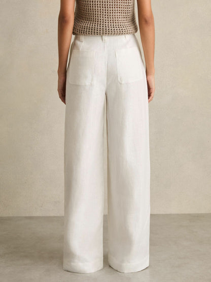 Linen Wide Leg Trousers in White Women | Reiss