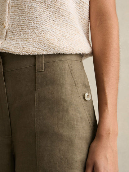 Petite Linen Wide Leg Trousers in Khaki Women | Reiss