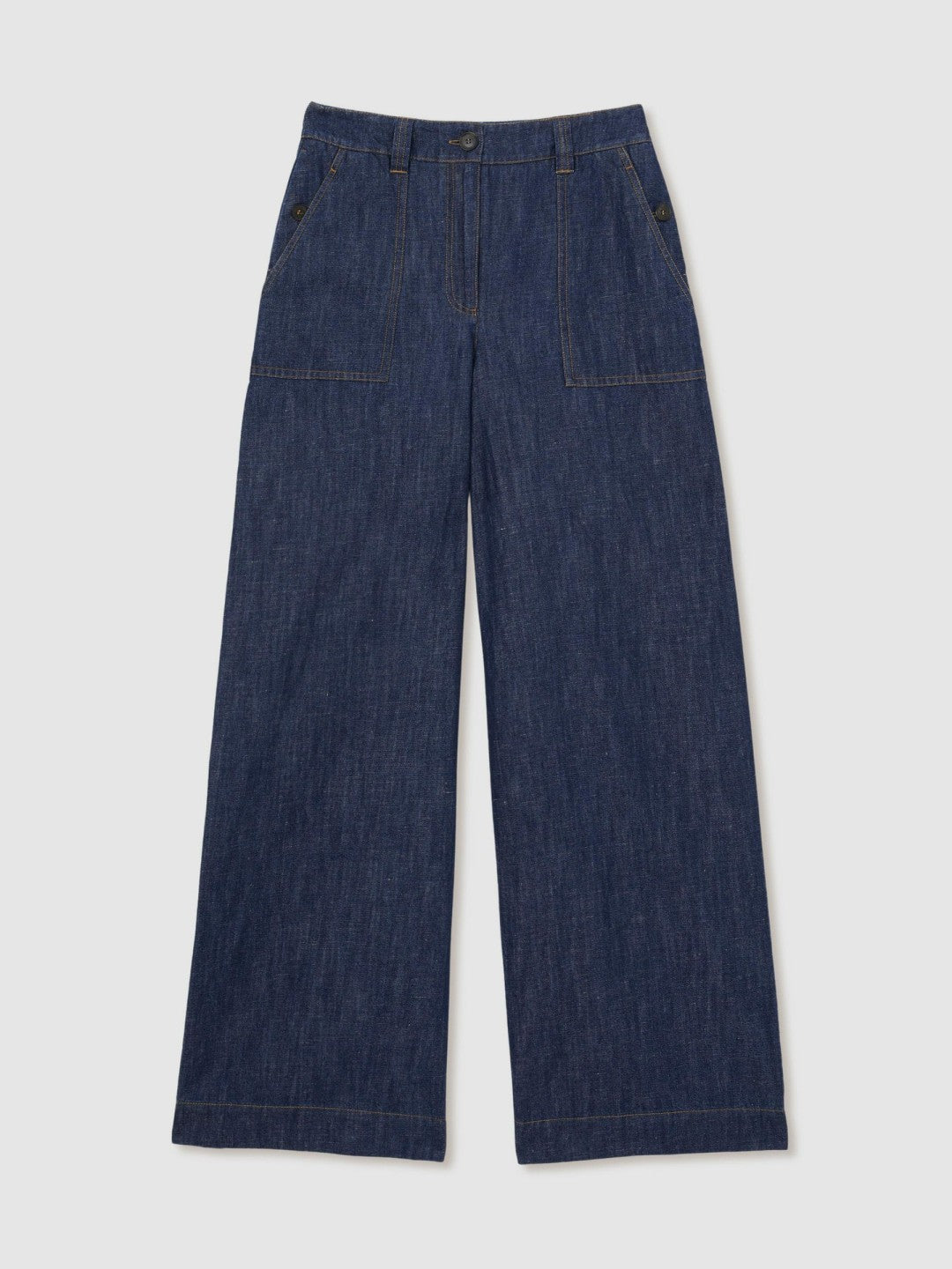 Petite Linen Wide Leg Trousers in Indigo Women | Reiss