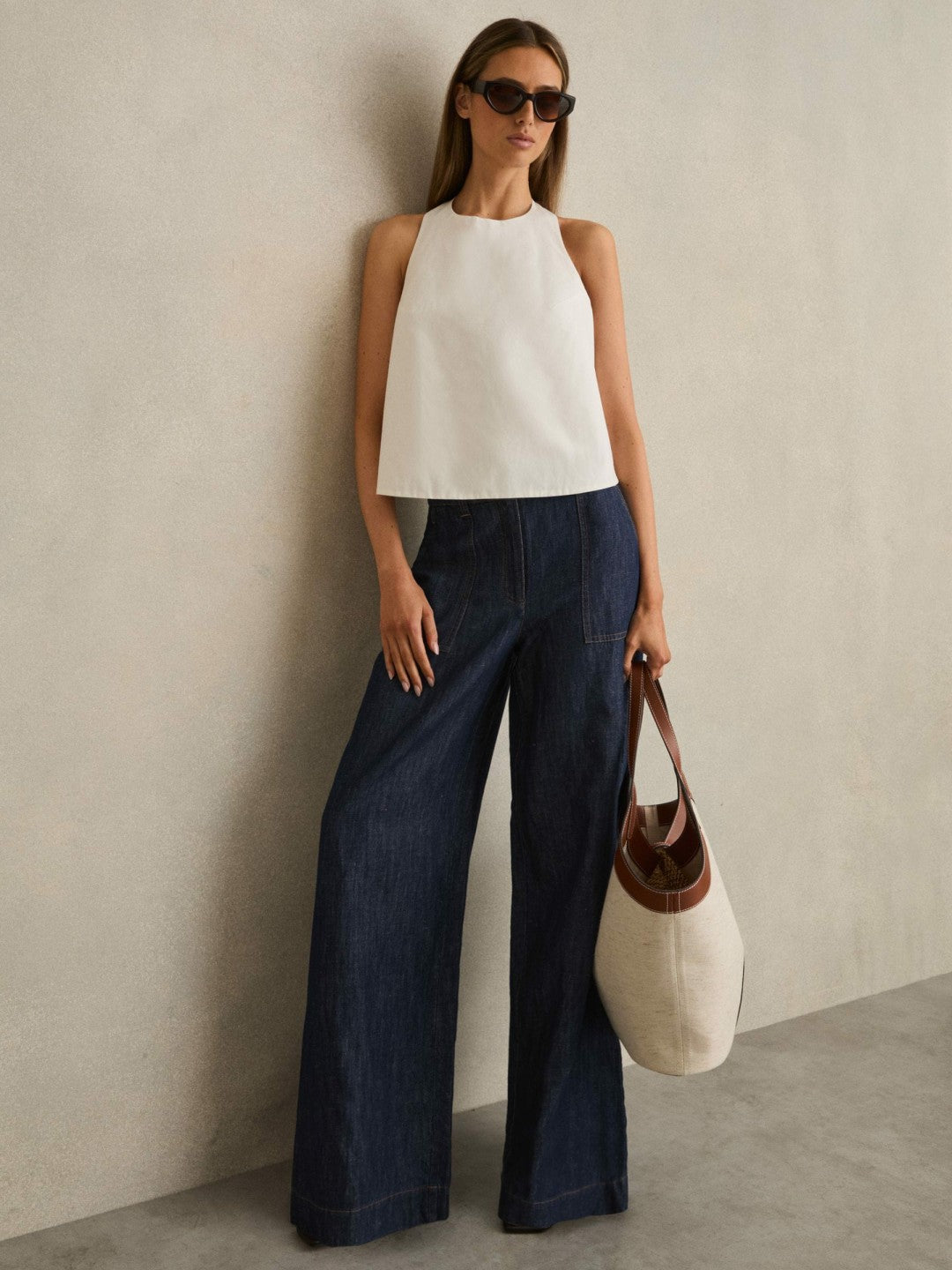 Petite Linen Wide Leg Trousers in Indigo Women | Reiss