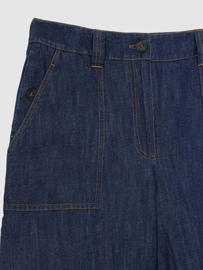 Petite Linen Wide Leg Trousers in Indigo Women | Reiss
